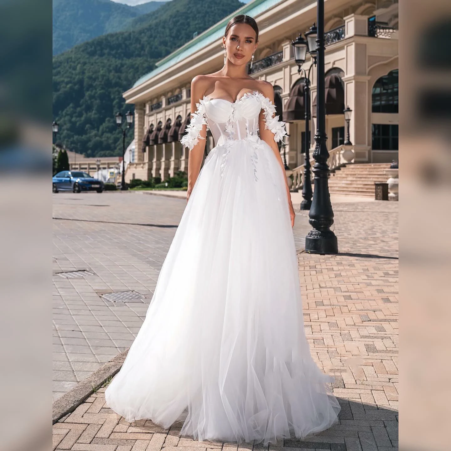 Msikoods Abito da sposa di lusso 2025 con spalle scoperte Fiore di pizzo A Line Abito da sposa Plus Size Abito da sposa con corsetto personalizzato