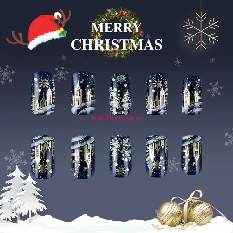 

E0BC Winter Theme On Nails For Holiday 24 Pcs Press on Manicure Accesories