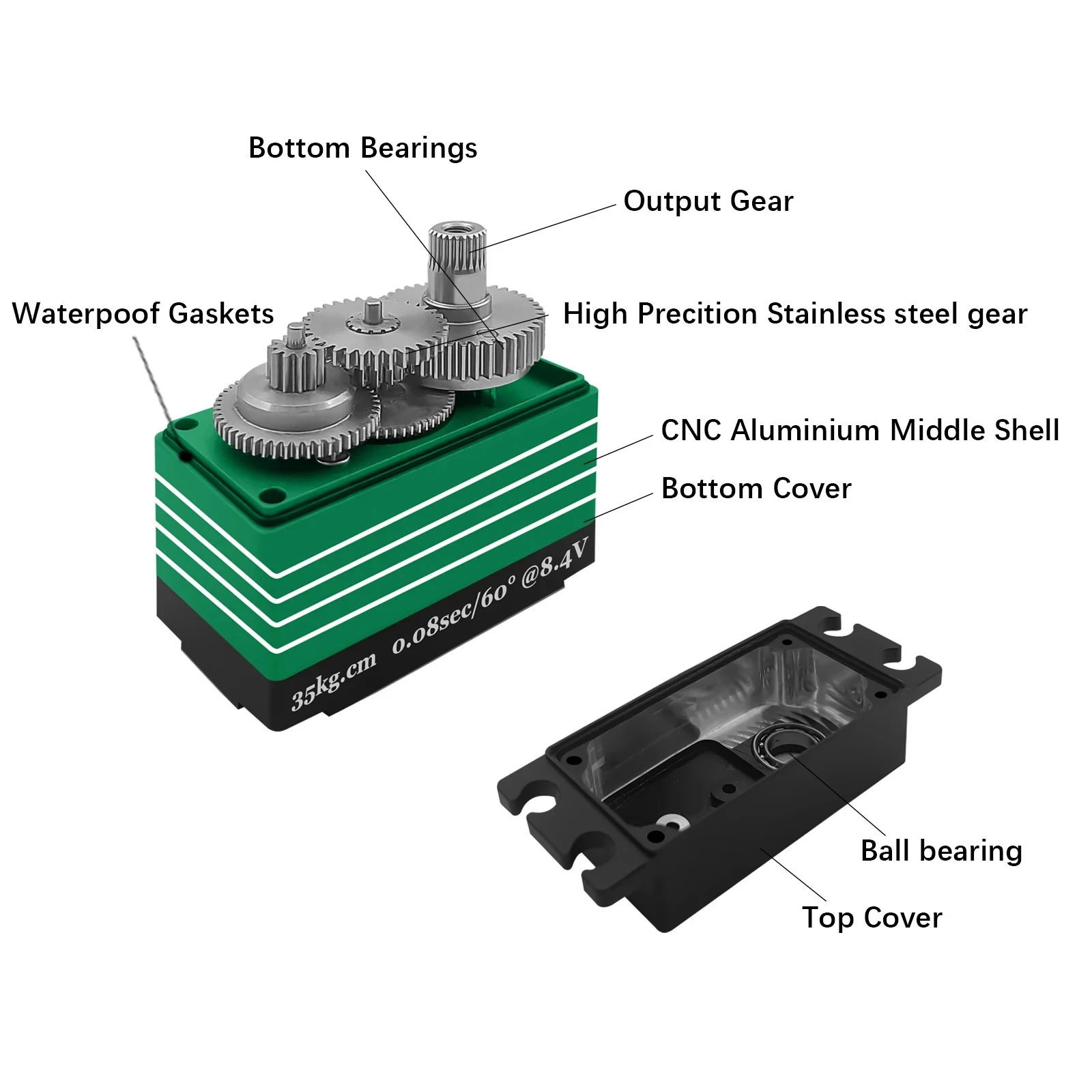 PTK 9835 MG-D All Metal Gear High Voltage Brushless Standard Servo RC Car Model with Large Torque 36kg Servo