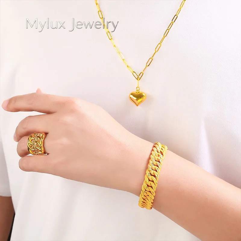 

Mylux Jewelry Heart Set (Necklace, Bracelet, Ring) for Women24K GoldAU999 | Matte heart trio with "LOVE" engraving, subtle elega