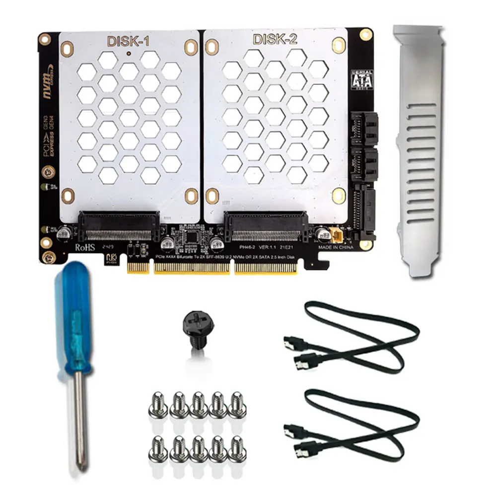 U.2 Dual Drive Adapter Card 2.5 Inch SATA Hard Drive To PCIE4.0 Split Card U2 To PCI E Adapter Card U.2 To PCIe Card