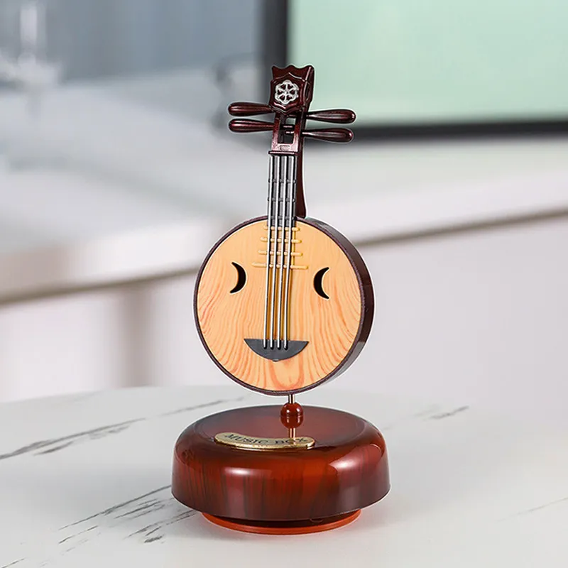 Vintage Music Box Instrument Shape Rotating Musical Box Desktop Ornament Figurines Birthday Gift Music Lovers Home Decoration