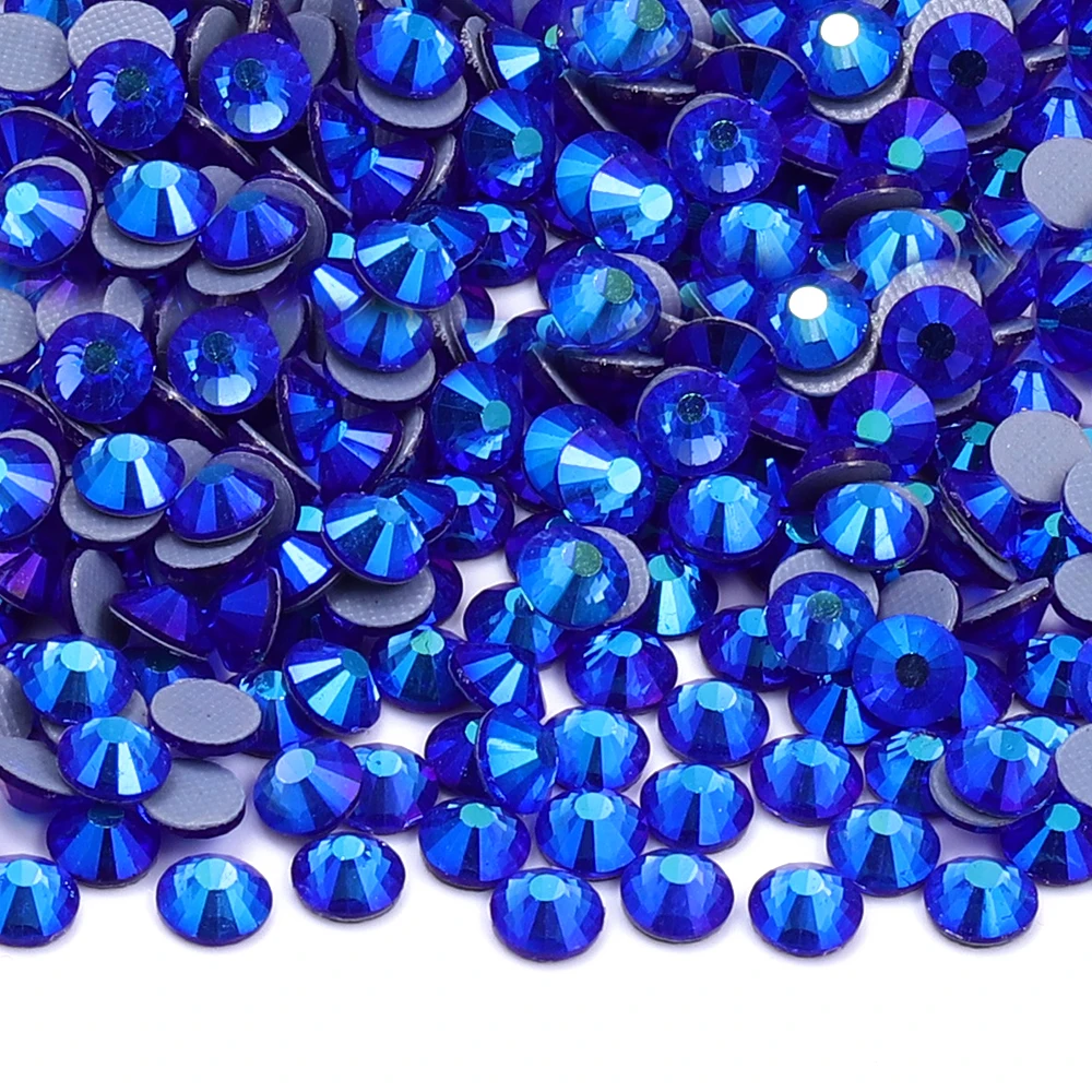 QIIY SS6-SS30 Blaue Serie Glaskristall-Strasssteine Hot-Fix Flatback Eisen auf Steinen für Hochzeitskleid Stoff Kleidung Dekoration