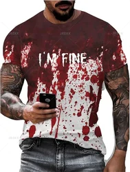 Men's new 3D printed horror and bloody men's T-shirt, children's cool street wear, short sleeved fashionable unisex T-shirt,2024