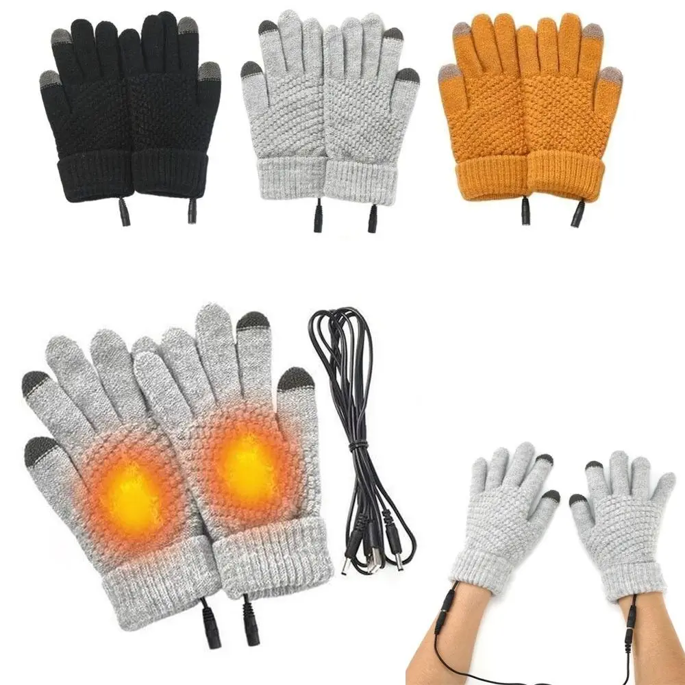 Outdoor Riding Skiing Gloves Thickened Touch Screen Knitted Gloves Winter Electric Mitten Full Finger Warmer Heated Gloves