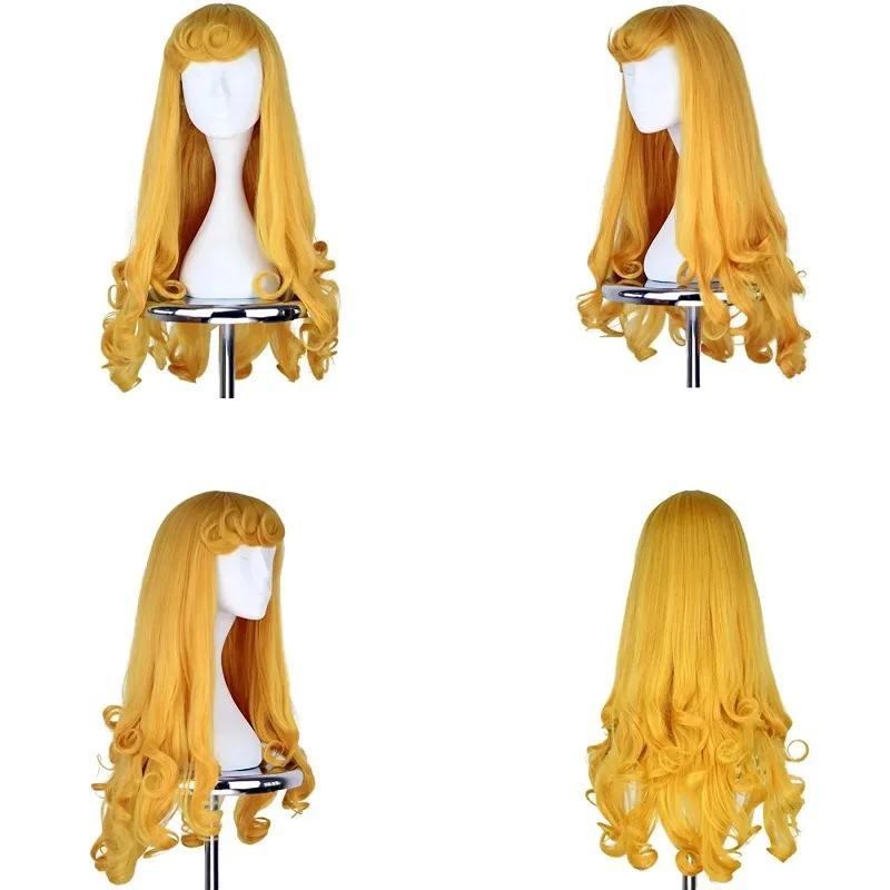 Cute  Aurora Cosplay Accessories  Photography Props Princess Role Play Dress Up Props Auroa Wig Yellow Gold Long Curly Girls Wig