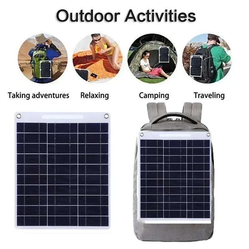 5V Solar Panel Waterproof Outdoor Camping Kit with Flashlight Portable Dual USB Photovoltaic Solar Cell Charger 100W