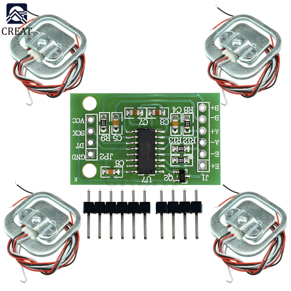 HX711 AD Module Body Load Cell Weighing Sensor Pressure Sensor+4Pcs 50kg Human Scale Load Cell Weight Sensors+Measurement Tools