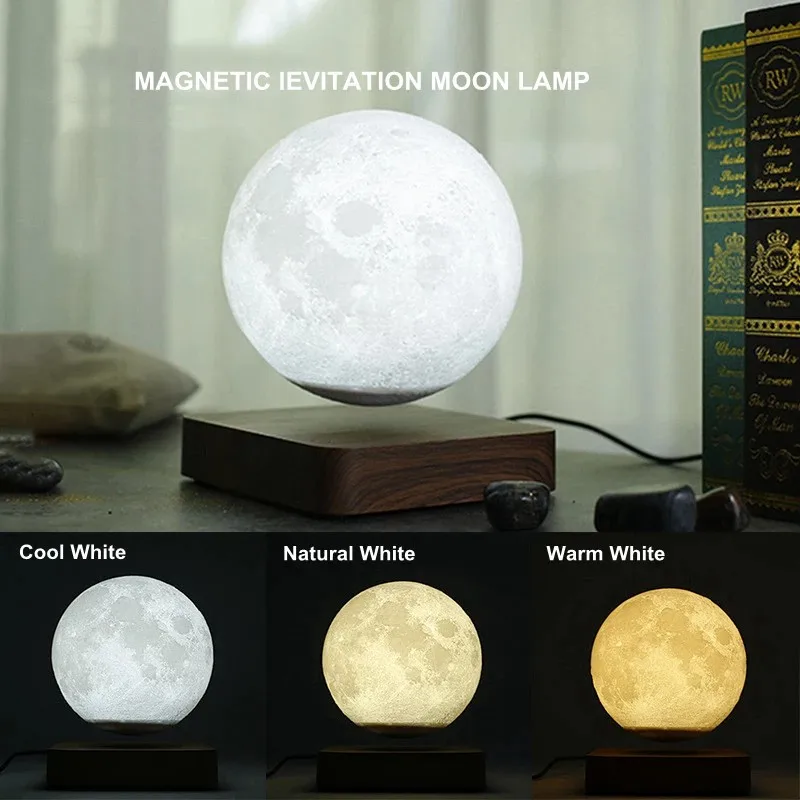 Imagem -02 - Levitating Moon Lamp com Base de Madeira Impressão 3d Led Night Light Magnético Cores T30