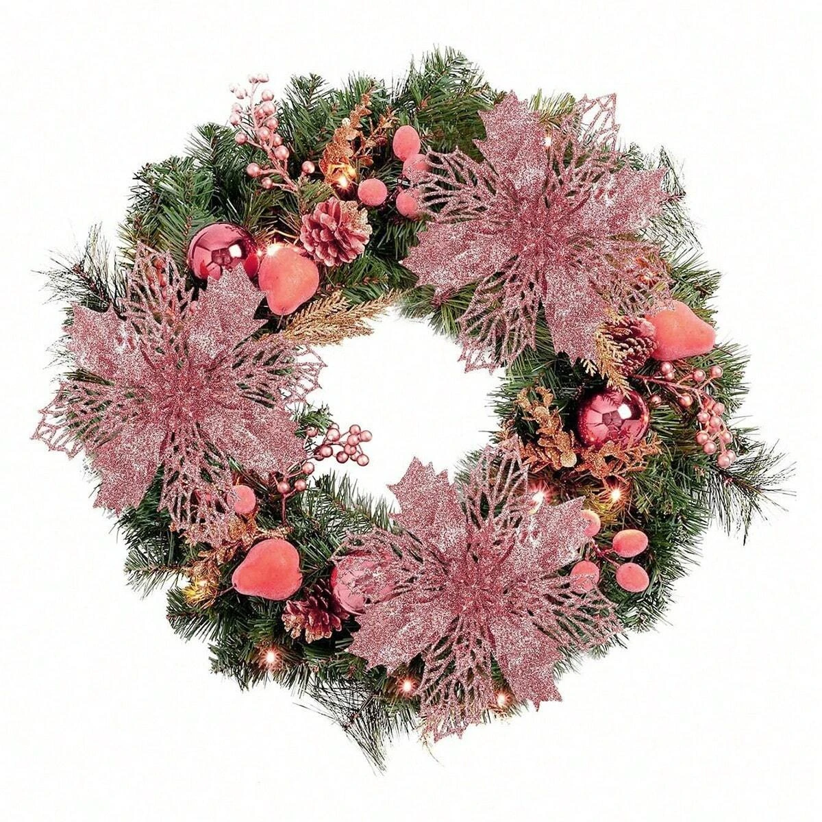 Hot Sale Artificial Christmas Flowers Gold Powder Flower Decoration Christmas Tree Ornaments Christmas Party Garland Decoration