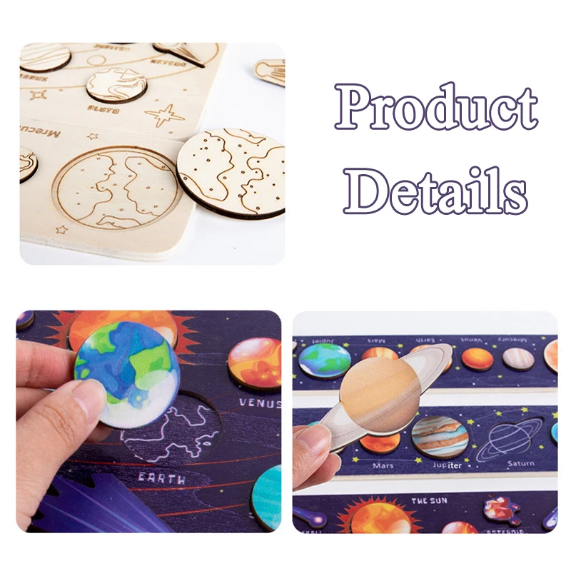 الأطفال مونتيسوري خشبية النظام الشمسي الكواكب للأطفال نموذج اللغز لعبة العلوم الوسائل التعليمية مطابقة لعبة الهدايا #4