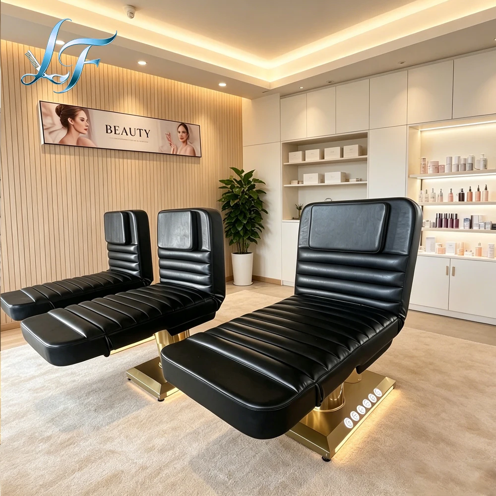 Cama Cosmética Eléctrica de Cuero Sintético para Masaje Facial y de Pestañas, Utilizada en Salones de Belleza Profesionales