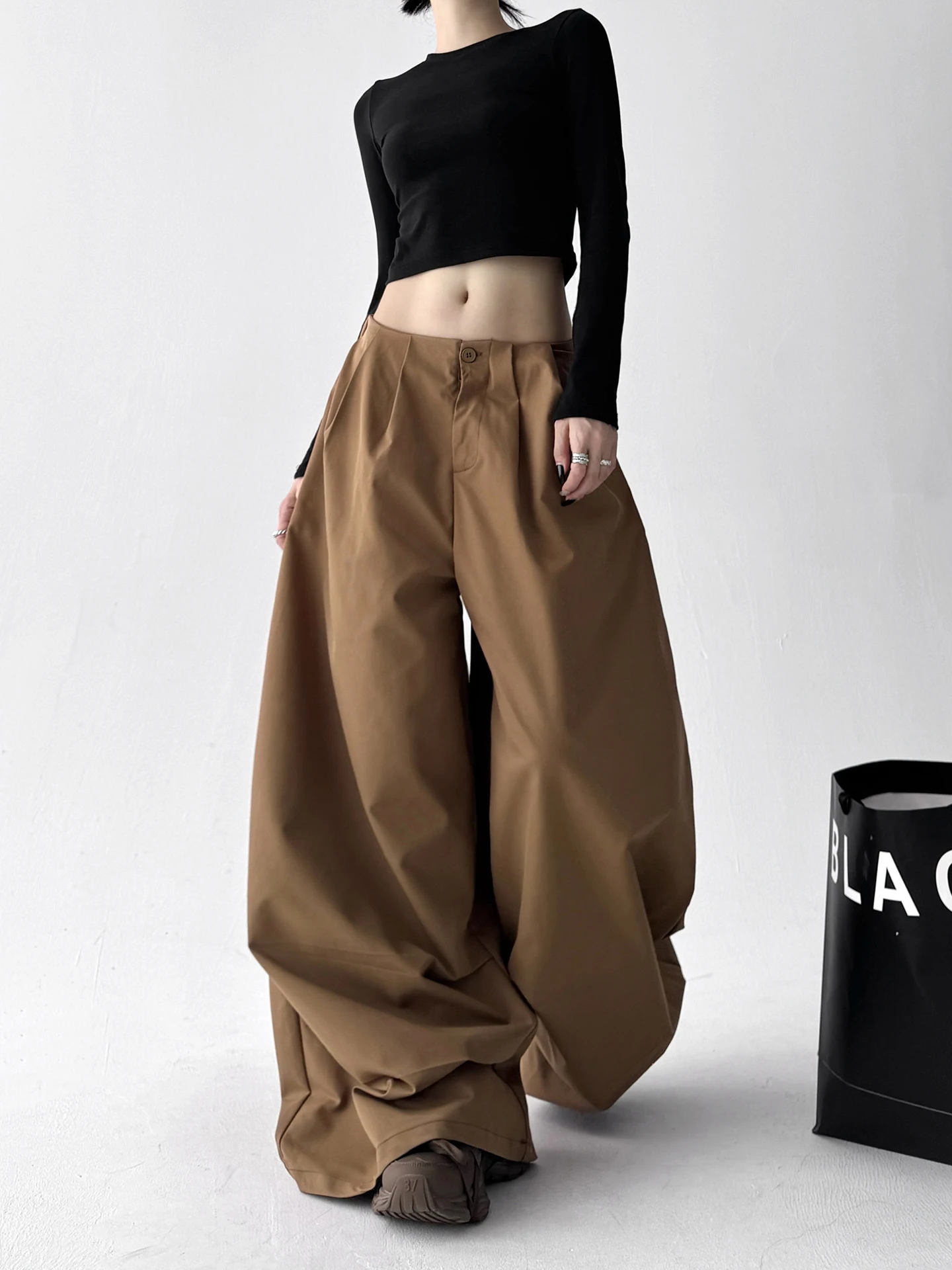 Plones de Trabajo de Cintura Alta y Pierna Ancha de Diseño Original para Mujer, Estilo Nuevo de Otoño, Plones Casu...