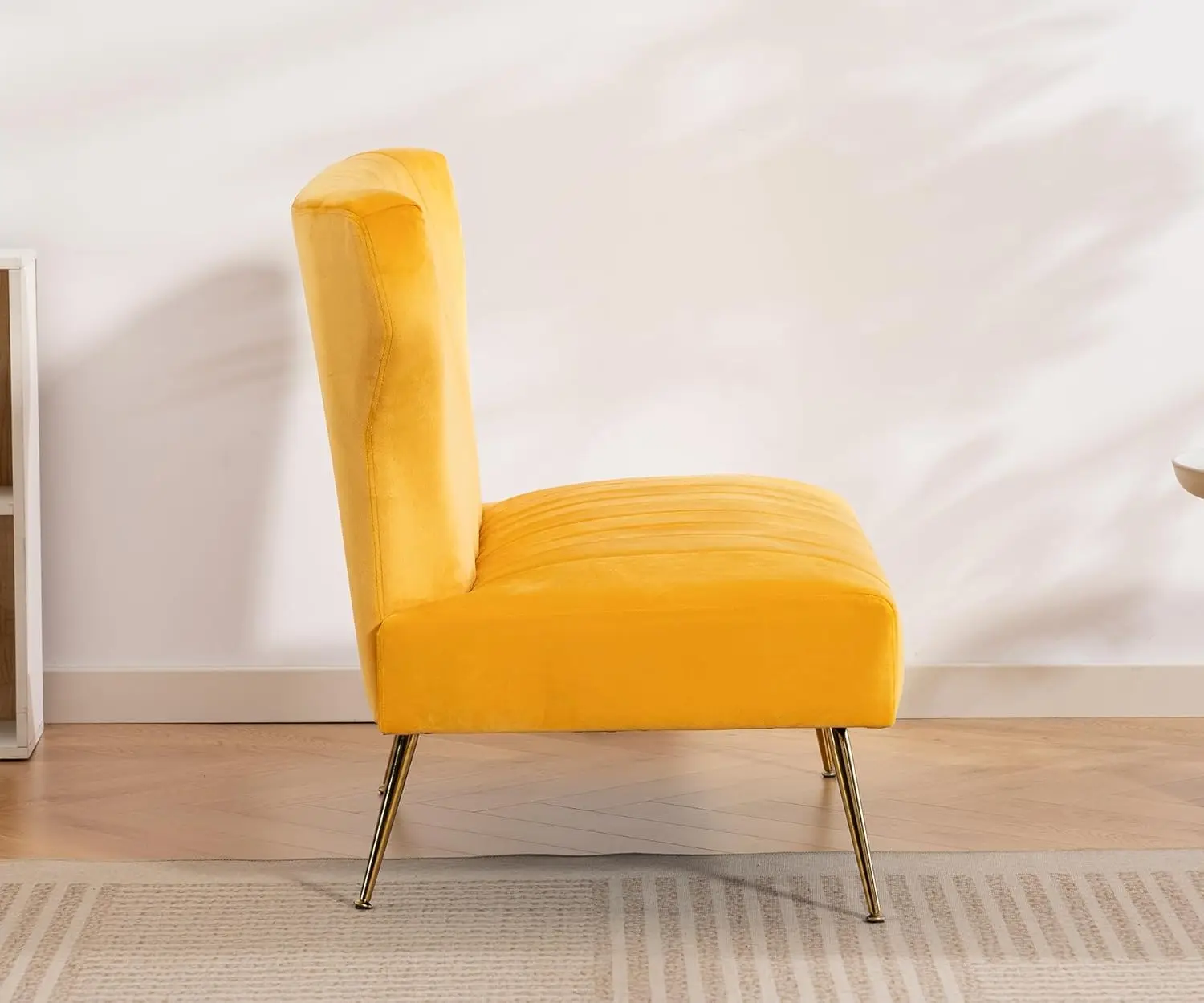 #Velvet Armless Loveseat Upholstered Wingback Gold Metal Legs Living Room Bedroom