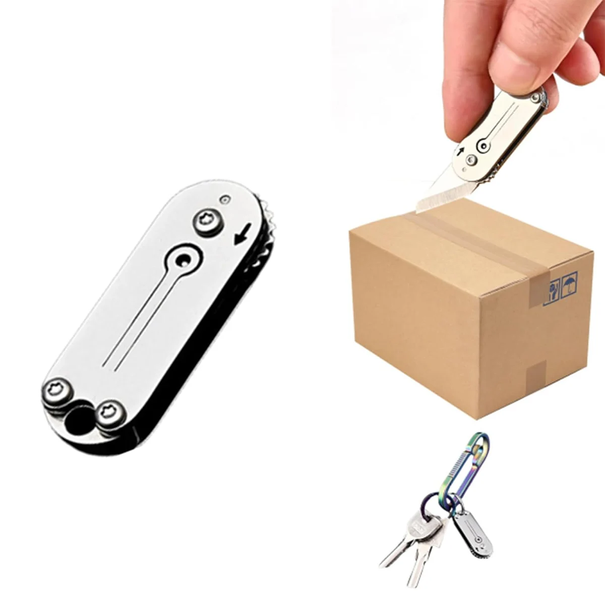 Men's Compact Stainless Steel Mini Folding Knife, Portable Pocket Knife & Keychain Pendant, Unboxing & Parcel Opening Tool