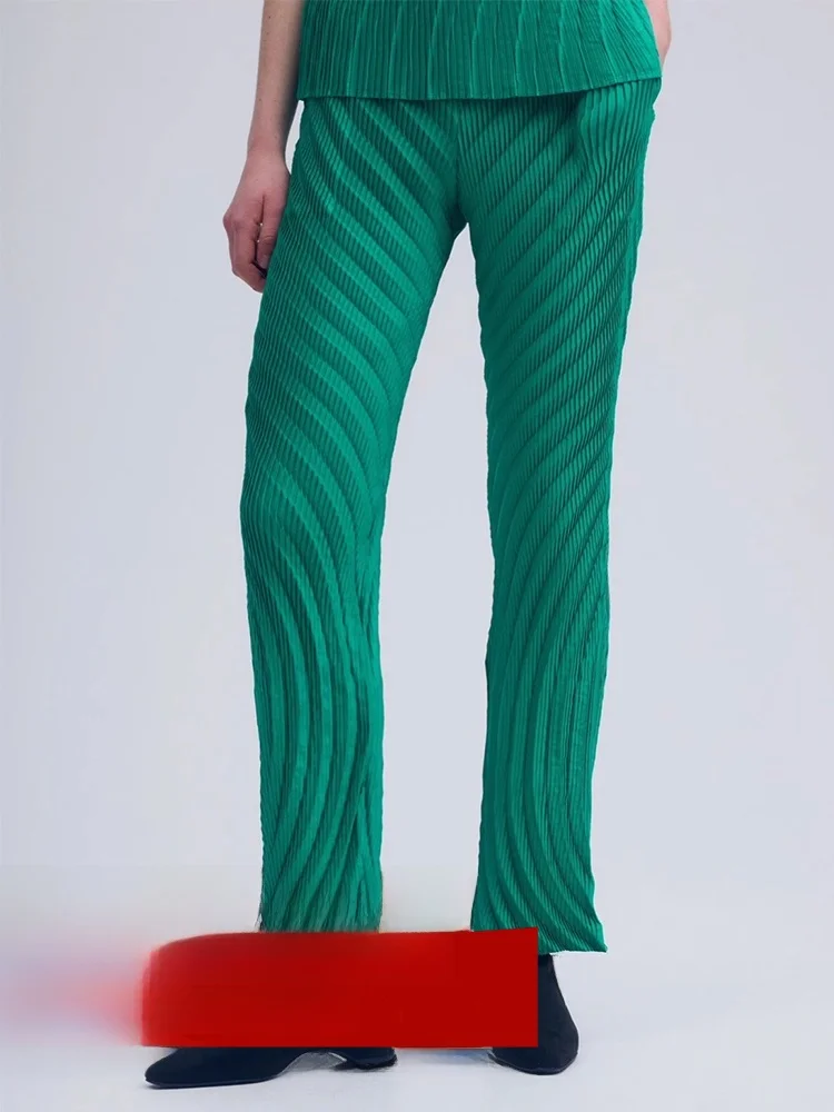 

High Waist Straight Leg Casual Pants Women's Slim Fit Pleated Long Trousers Autumn Season Pure Color Commute Style Polyester ...