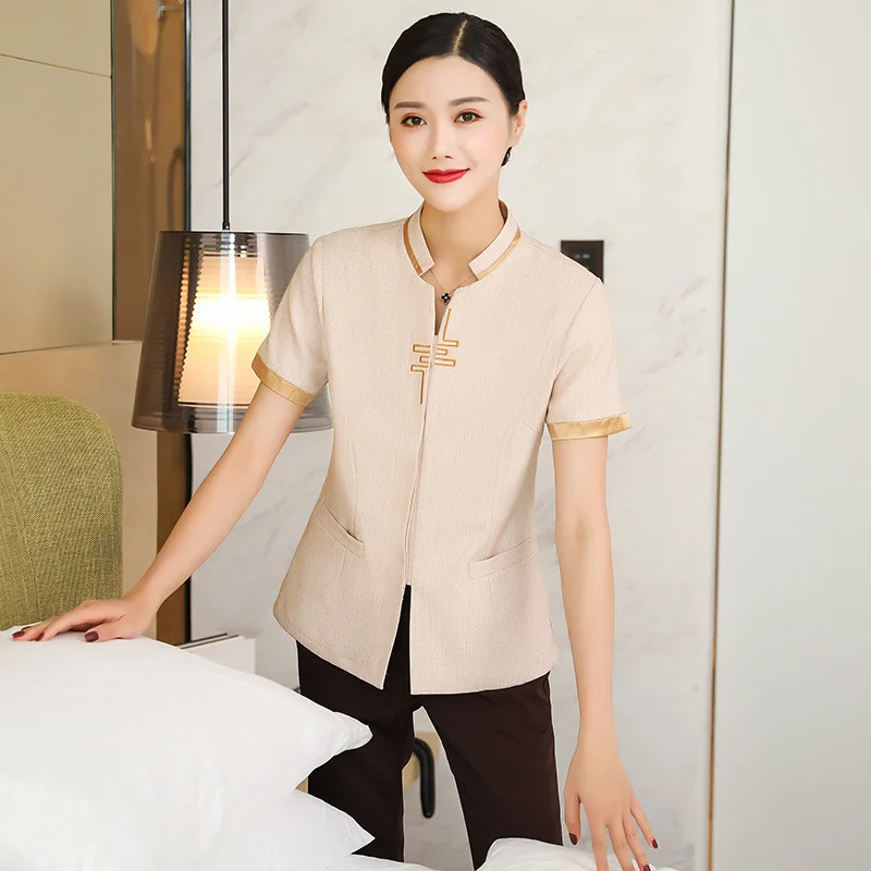 ชุดทําความสะอาดแขนสั้นสําหรับบริการห้องทําความสะอาดโรงแรมชุดทําความสะอาดป้าทําความสะอาดทรัพย์สินสําหรับผู้ชายและ W