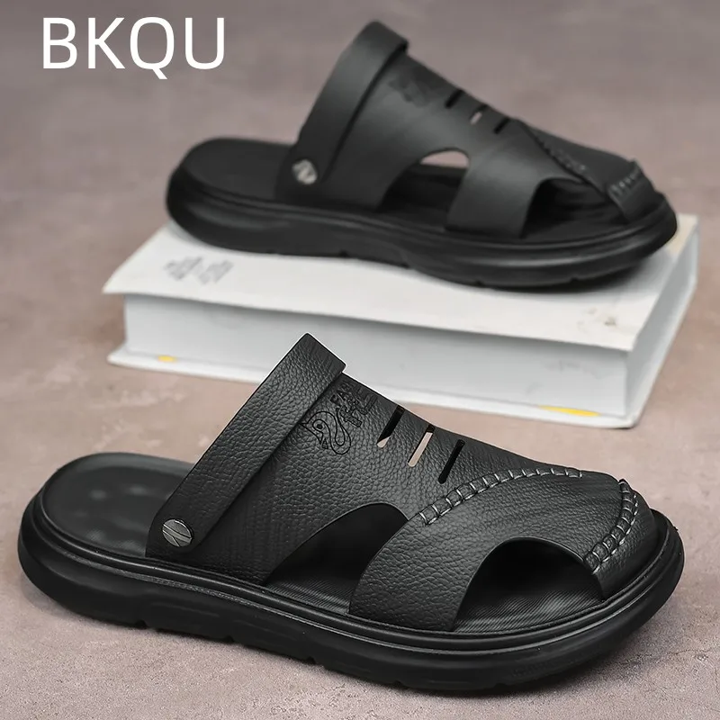 Men Summer Sandals Breathable Outdoor Round Toe Beach Flat Heel Youth Trend Platform Water Proof Lightweight Walking Summer Main