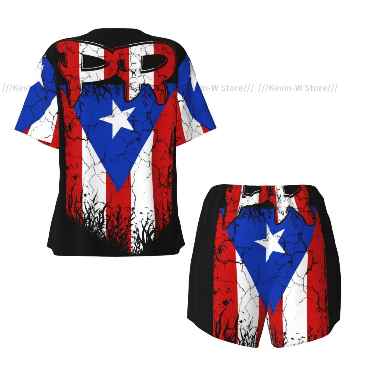 بيجامة نسائية بأكمام قصيرة بورتوريكو Pr Flag 2 قطعة ملابس نوم نسائية صيفية ملابس نوم منزلية