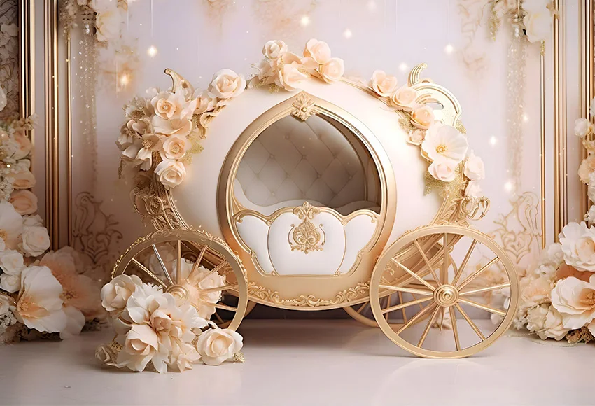 Mehofond Photography Background Carriage Flower for Baby Shower Party Princess Birthday Portrait Cake Smash Backdrop Photozone