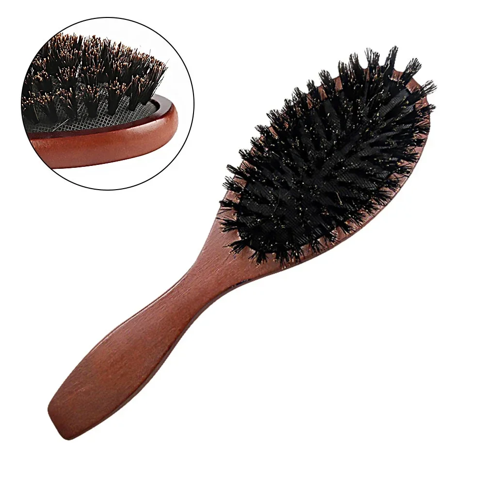 Natürlicher Wildschweinborstenkamm, antistatisch, oval, für Friseure, Haarstyling, Holz, Damen-Haarbürste – Detail 9