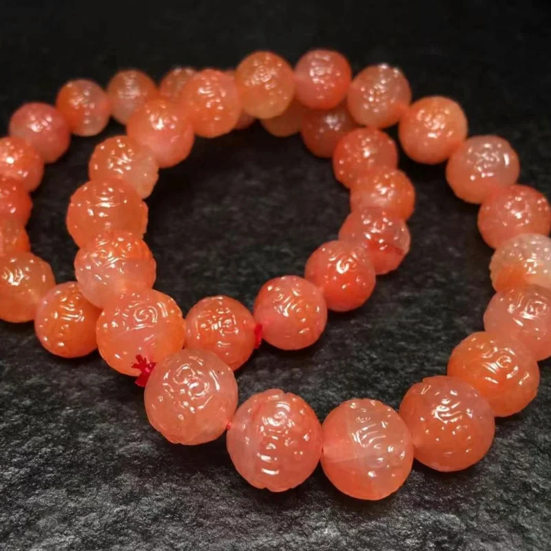 Factory Direct Sales Natural Shannan Red Agate Fret Beads Bracelet Color Rosy Hand-Made Single Circle Necklace