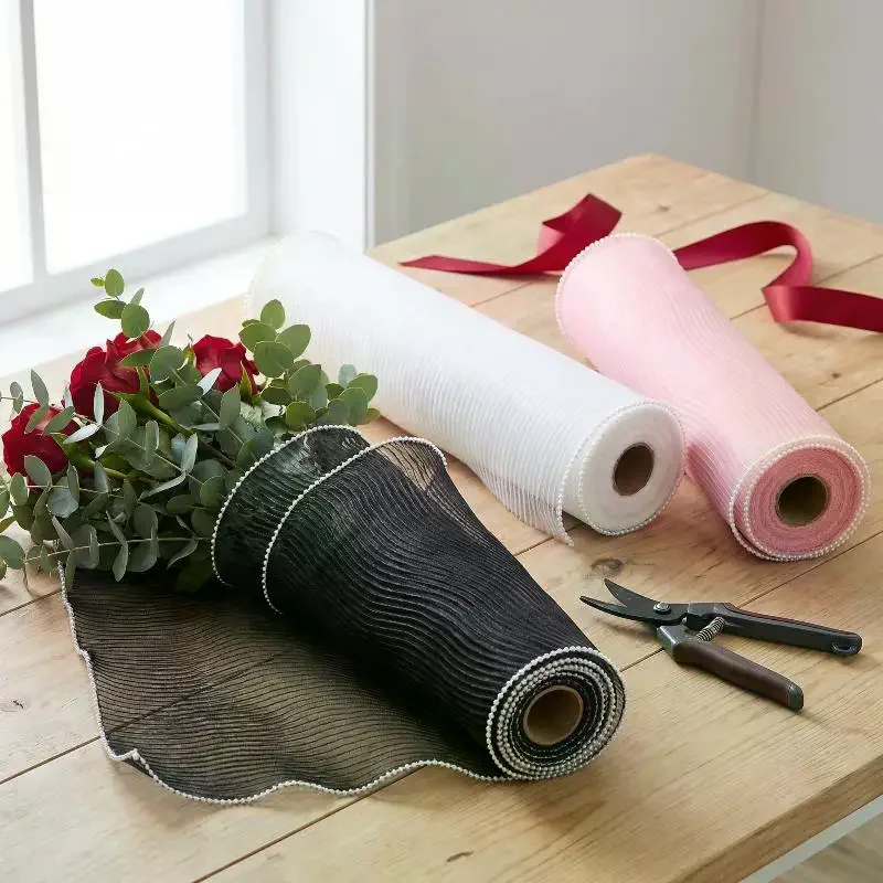 

1/5Pcs Bouquet Roll Wave Yarn Golden Edge Mesh Handmade Crafts 4Yards*28CM Packaging Lace Paper Flower Wrapping Mesh Yarn