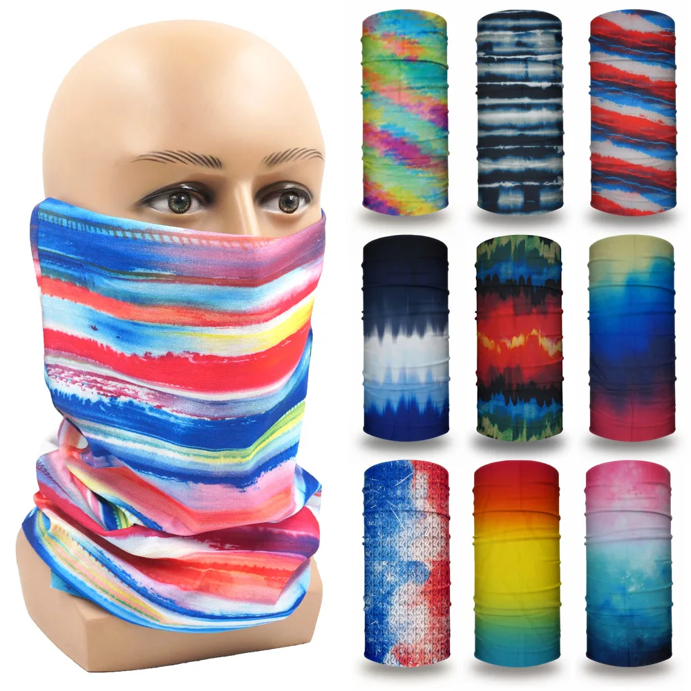 Tie-Dye Ombre Stripes Printing Face Gaiter Candy Corn Art Neck Bandana Headband Cycling Hiking Riding Seamless Tube Headscarf