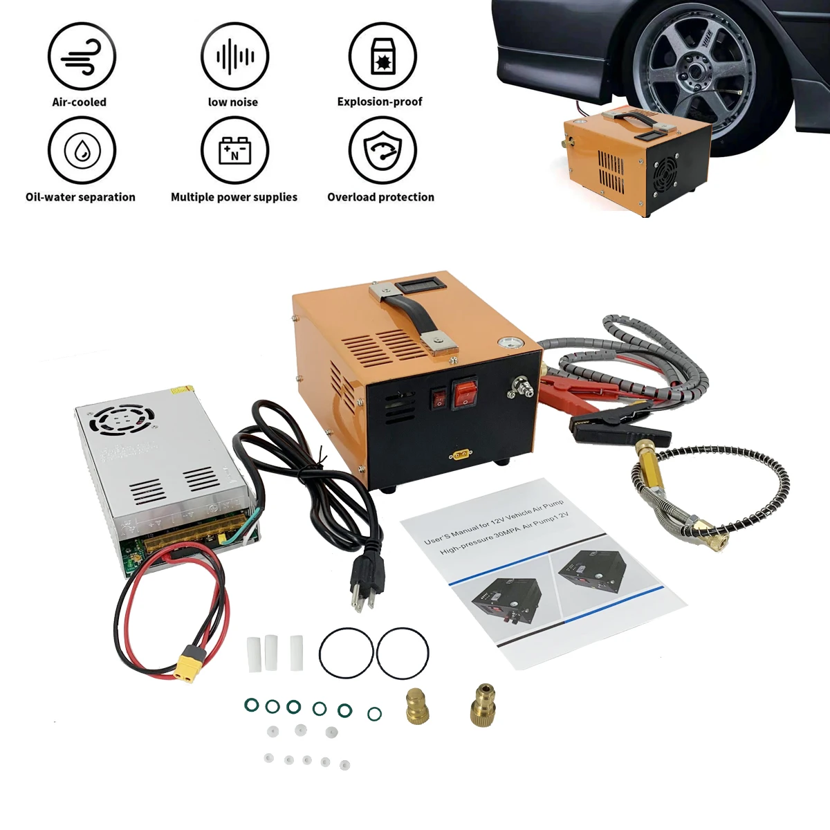 4500Psi 300Bar ปั๊มแรงดันสูงหม้อแปลง DC12V คอมเพรสเซอร์ PCP/AC 110V 30MPa เครื่องเติมลมปืนไรเฟิลนิวเมติก