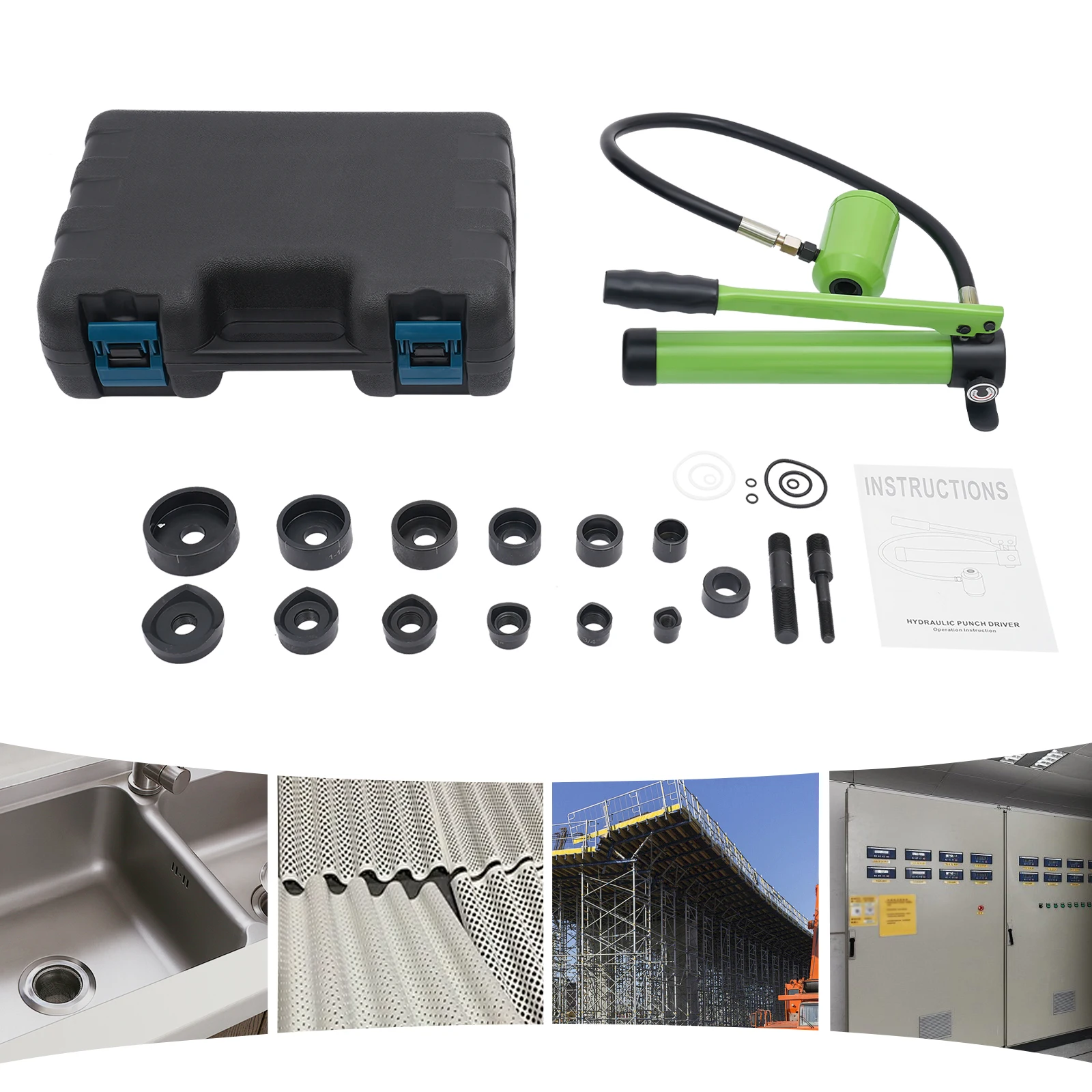 

80KN Hydraulic Knockout Punch Kit with Hand Pump & 6 Dies, Hole Punch Set 1/2", 3/4", 1", 1-1/4", 1-1/2", 2"