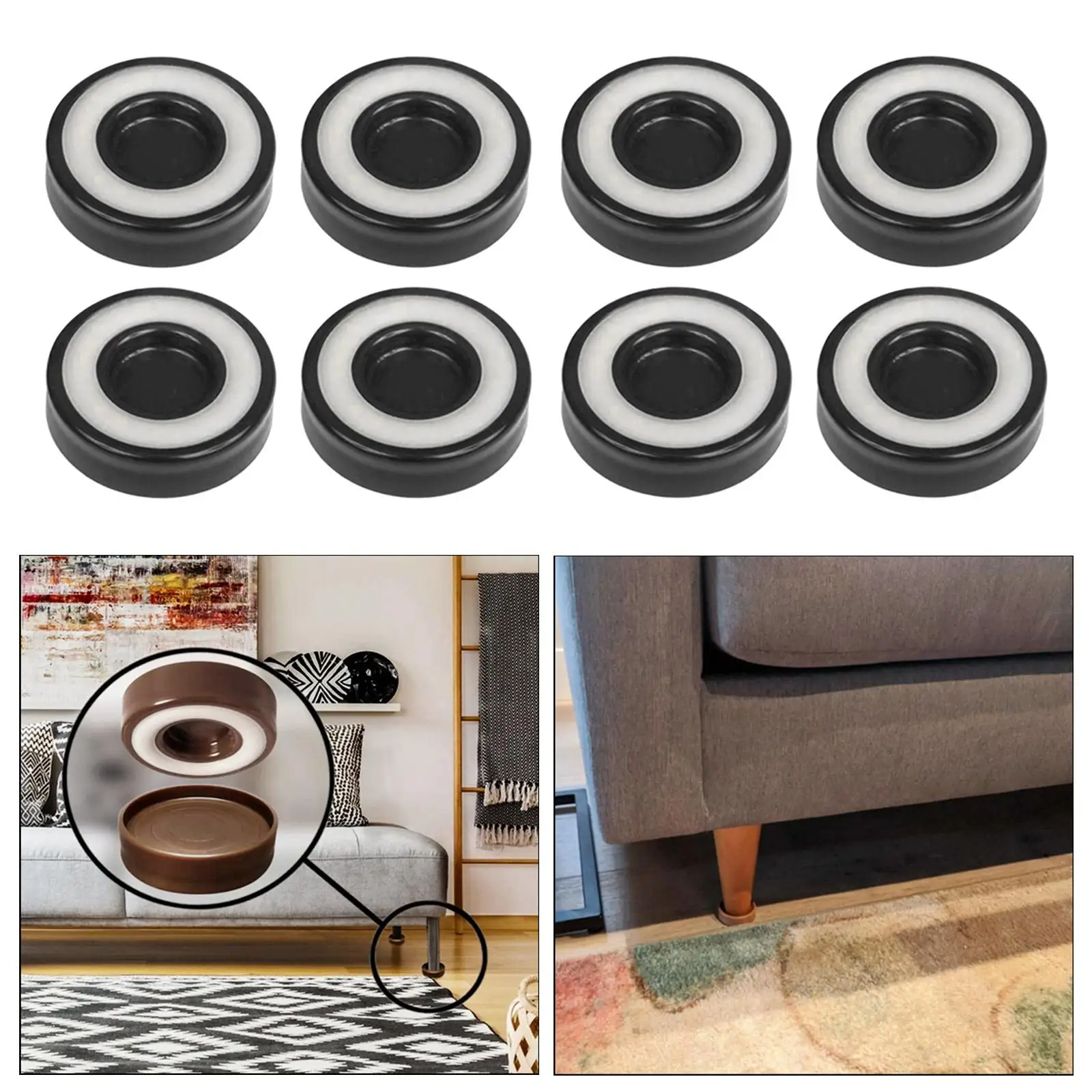 Set of 8 Non-Skid Furniture Caster Cups Floor Protectors Bed Sofa for Table Sofa Bed Cribs , black