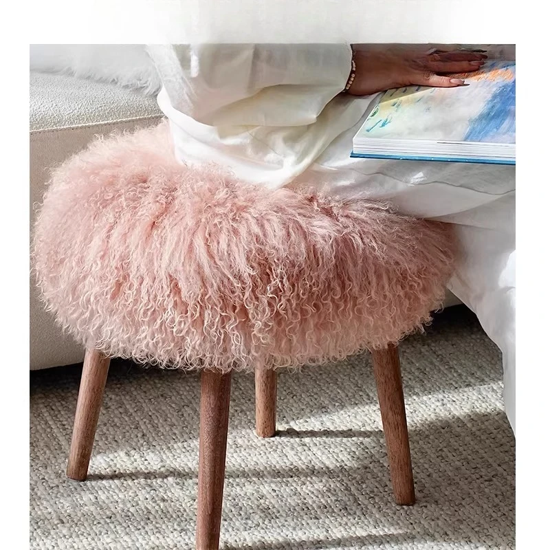 Medieval fog pink leather wood porch cloakroom shoe changing stool