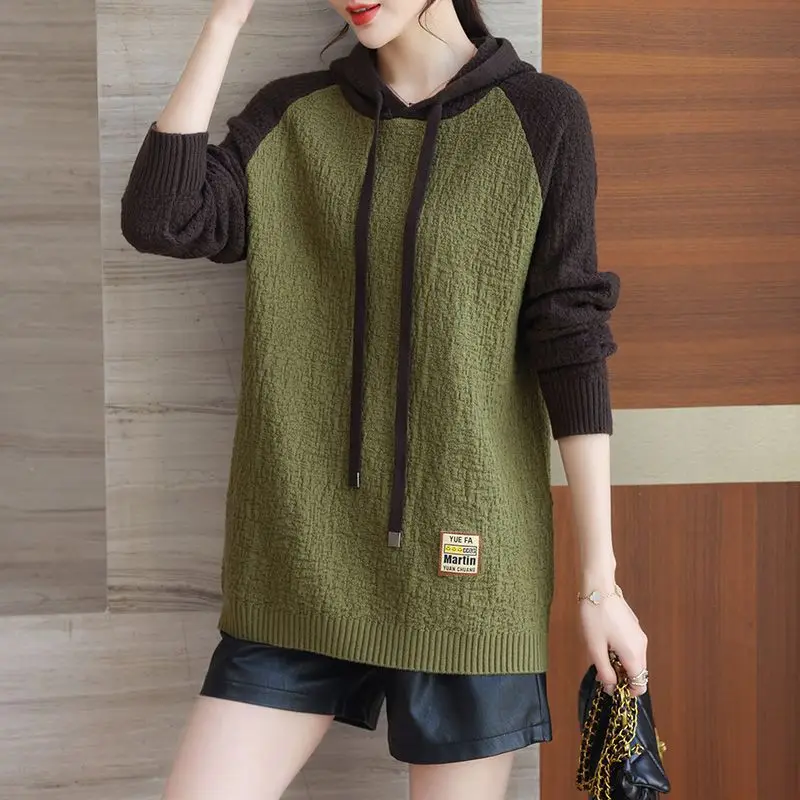 

200, новый свитер с капюшоном среднего и длинного размера, свободный осенне-зимний вязаный универсальный вязаный свитер с длинными рукавами