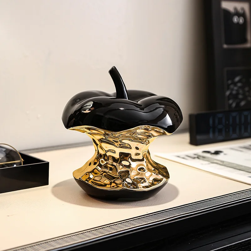 Modern Light Luxury Ceramic Electroplated Apple Ornament for Home Living Room, Hotel, Villa