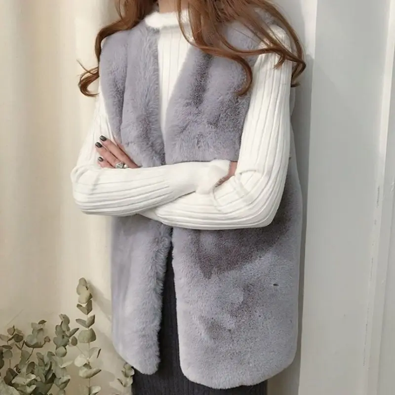 Mink Plush Fur Vest Women\'s Mid Length 2024 New Winter Thick Fox Fur Coat Otter Rabbit Fur Camisole