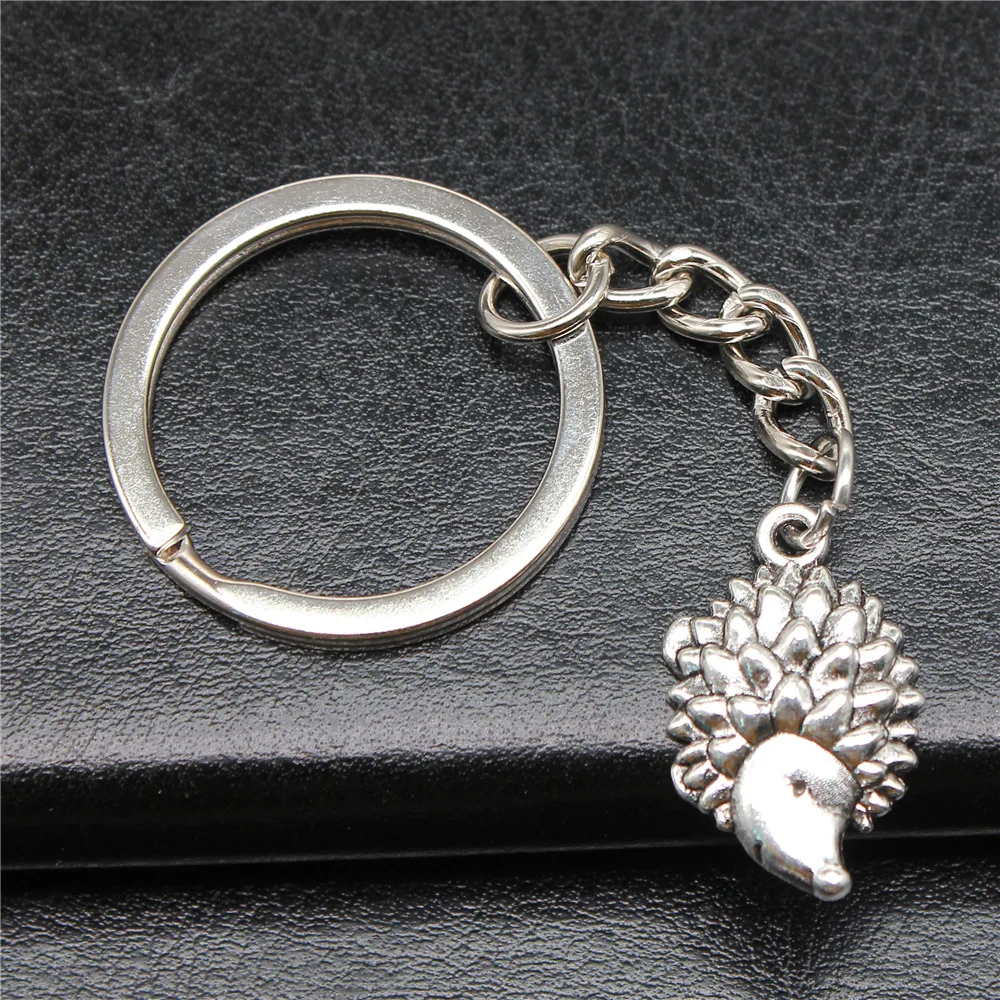 Keychain Holder Dropshipping Vintage Handmade Antique Silver Color 22x14mm Hedgehog Pendant Keyring