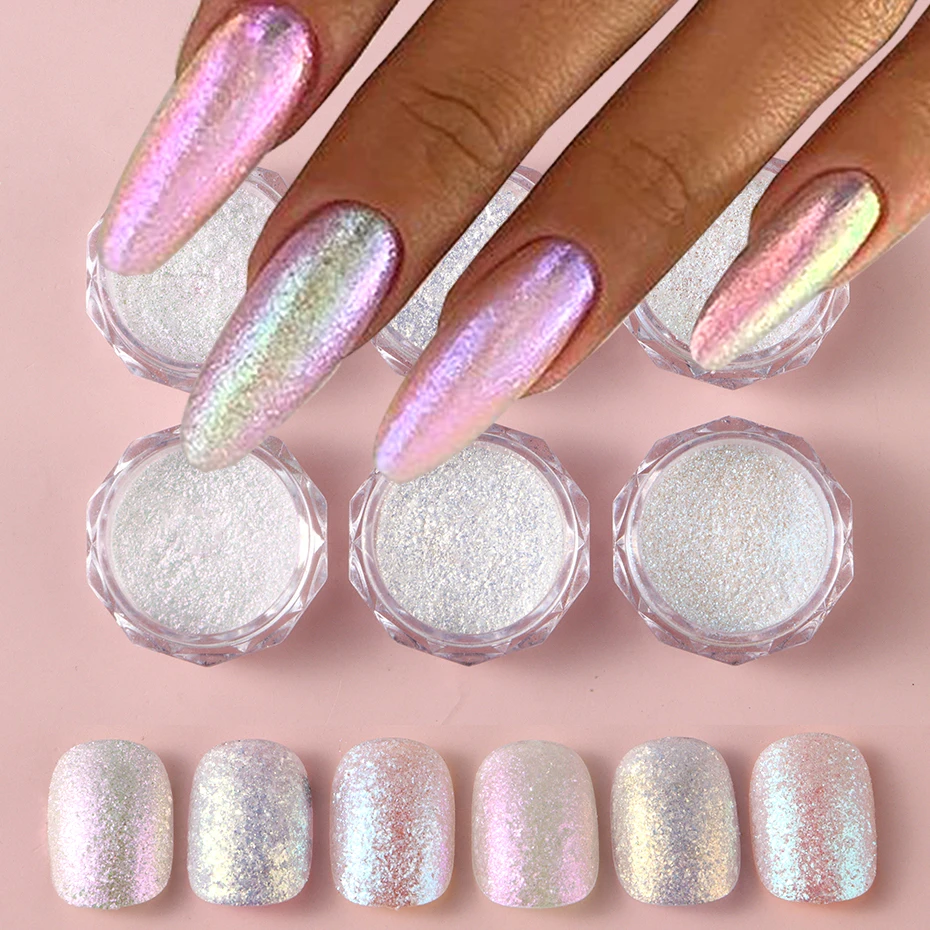 Glitzer Chrom Muschel Perle Nagel Pulver Pigment Spiegel Aurora Laser Gold Silber Nagel glänzenden Staub DIY Maniküre Nail Art Dekor