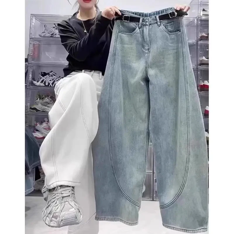 Plus Size Women Banana Jeans Wide Leg Loose Denim Pants Autumn Pear Shape Slimming Trousers