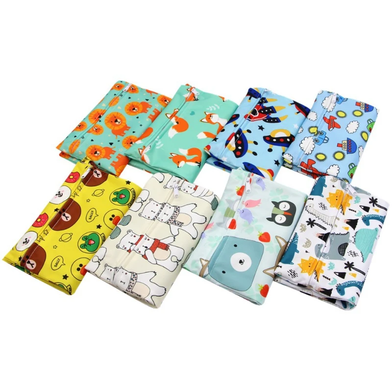 Baby Diaper Bag Cartoon Print Wet Dry Nappy Zipper Handbag Stroller Carry Pack Travel Outdoor Wet Diaper Storage Bags