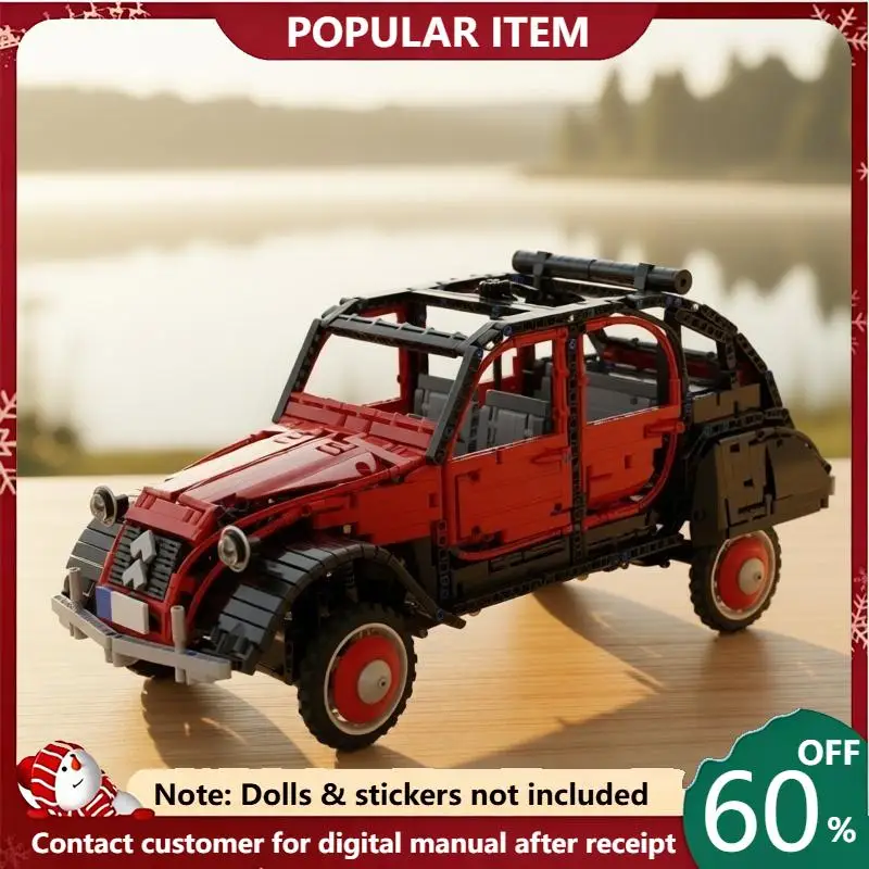 2291PCS MOC Technic Vintage Retro Compact Car Model Building Blocks Classic Old Vehicle DIY Assembly Bricks Hobby Collection Toy