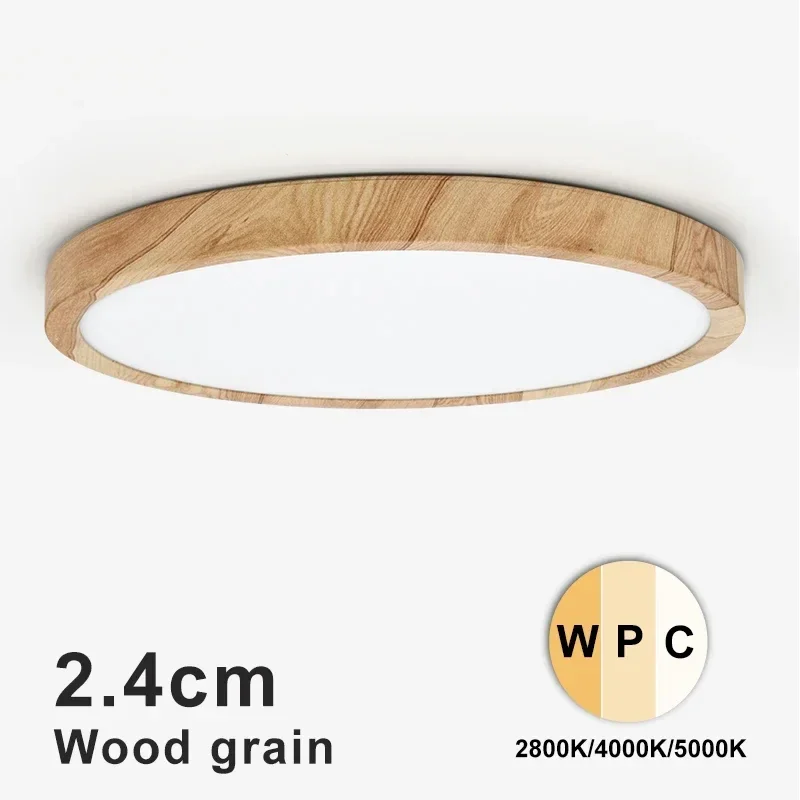 Modern LED Ceiling Light Wood Grain Golden Finish with 3-Color Option for Home Kitchen Bedroom Bathroom Surface Mount Lamp