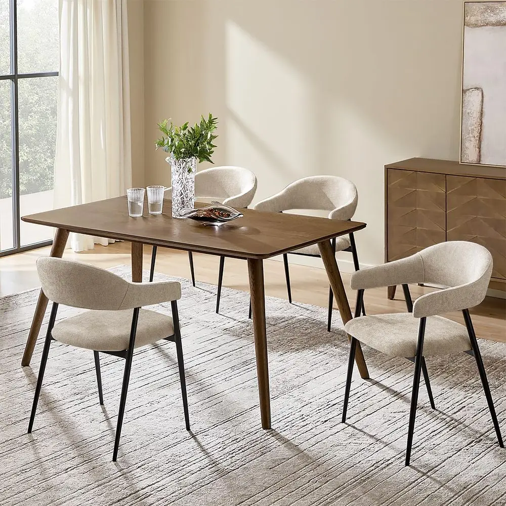 

MidCentury Modern Dining Chairs Set of 4, Fabric holstered Kitchen Chairs with Metal Legs, Armsrest, Curved Backrest Accent C