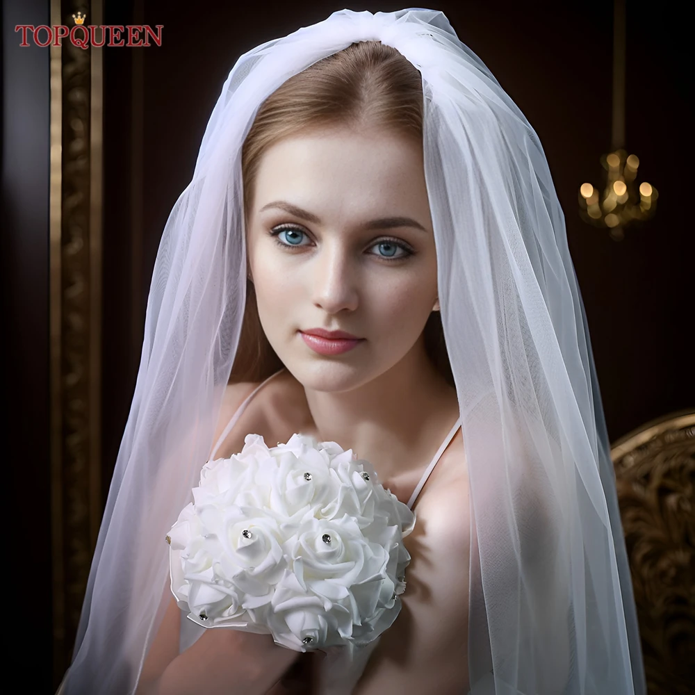 TOPQUEEN V14 Hochzeit Schleier Kurze Bleistift Rand Einfache Hochzeit Schleier Braut Schleier Hochzeit Kurze Veu Braut Kurze Hochzeit Schleier Ein laye