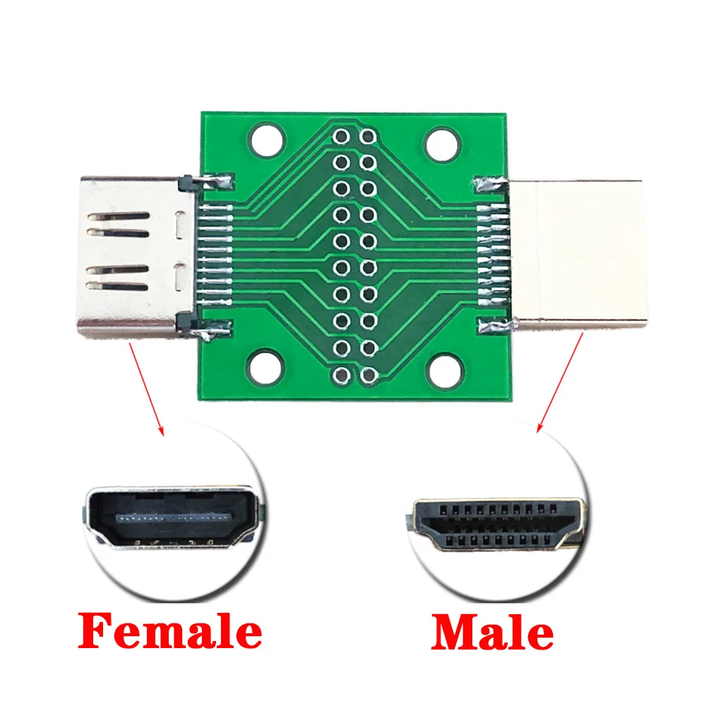 1-5pcs HDMI-Compatible Male Female Test Board MINI Connector PCB 2.54mm pitch 19pin DP HD A Female To Male Adapter Board