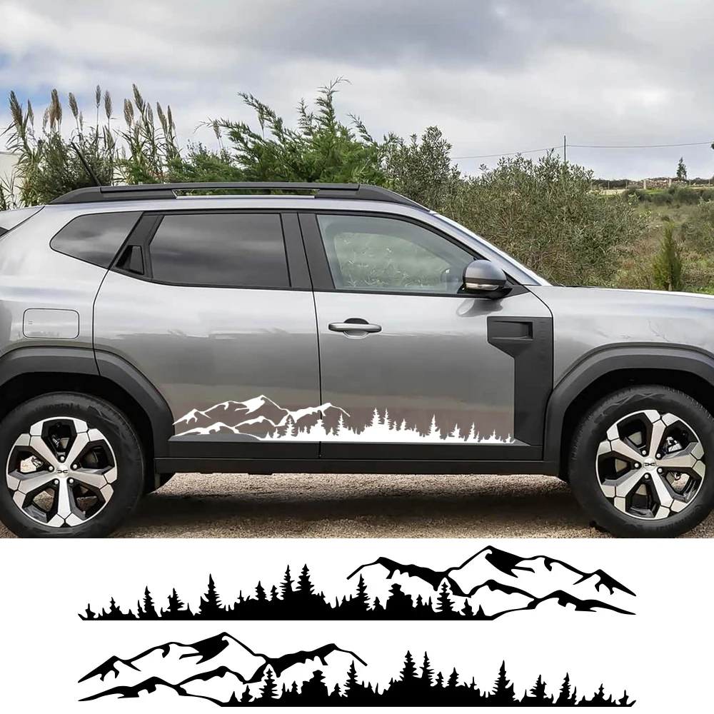 2PC Car Side Stickers Forest Mountain Range Graphics Vinyl Film Decal for DACIA Duster Oroch Logan Sandero Dokker Jogger Bigster