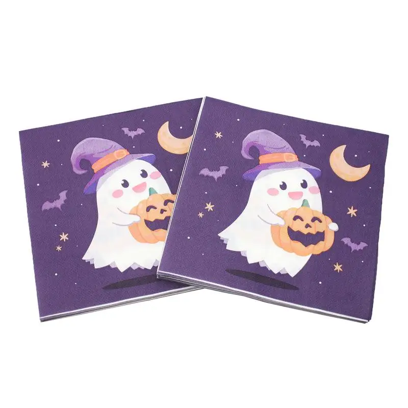 Halloween Party Napkins 20X Ghost With Pumpkin Paper Towels Halloween Table Decoration 6.5X6.5Inch Decorative Dessert Dinner