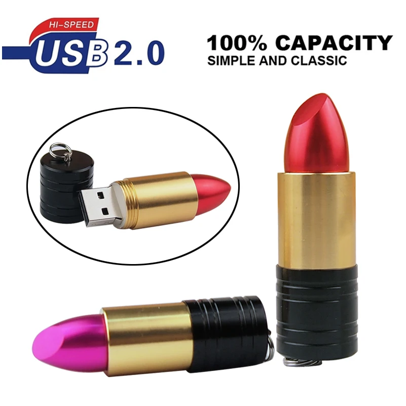 Clé USB 2.0 en métal avec rouge à lèvres, 16 Go, 32 Go, 64 Go, 128 Go, clé USB, disque de stockage mémoire