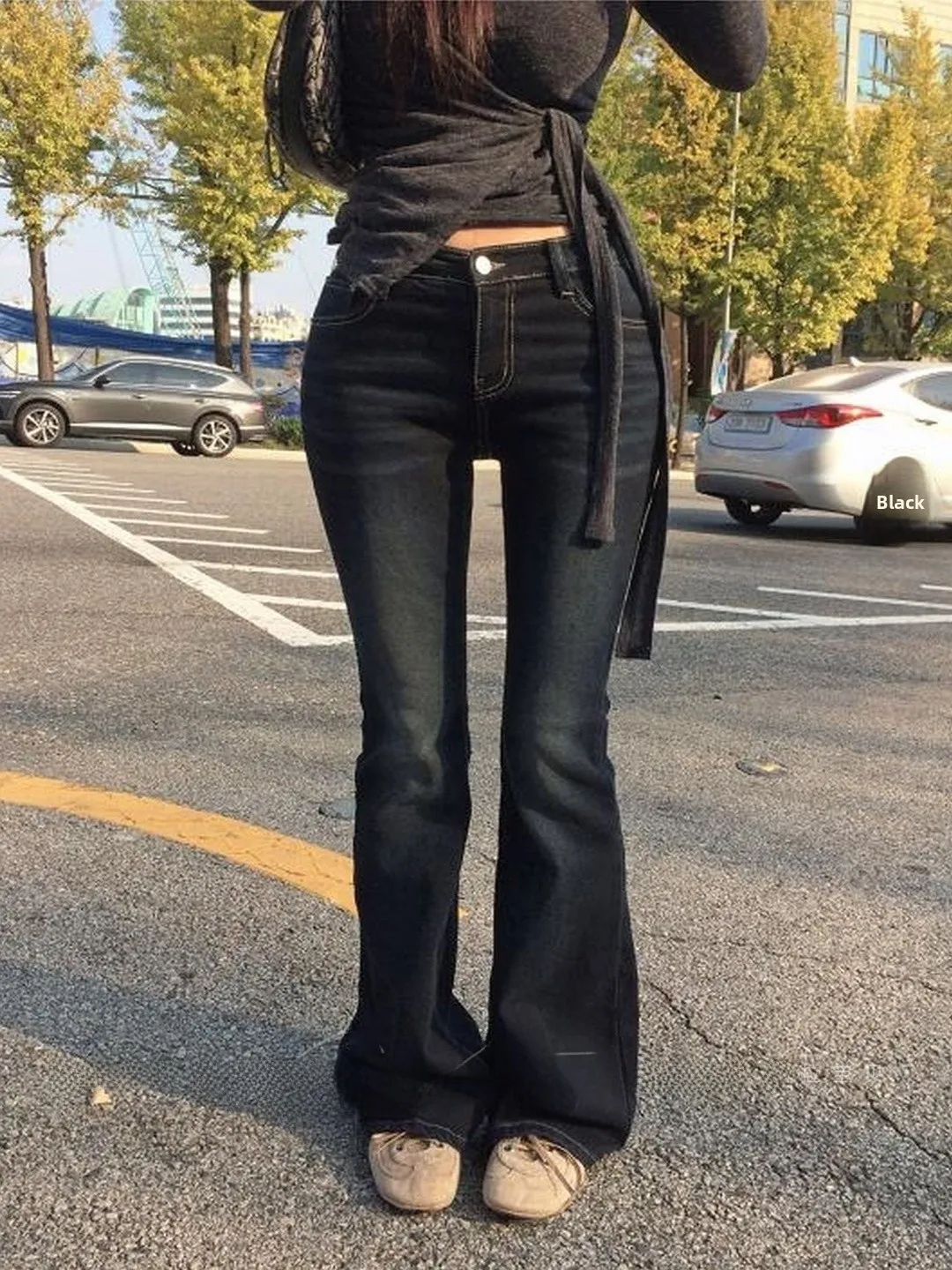 

Retro Low Waist Women's Slim Fit Jeans Bell Bottoms Basic Style Denim Pants Conceal Flattering Versatile Cotton Stretch Denim