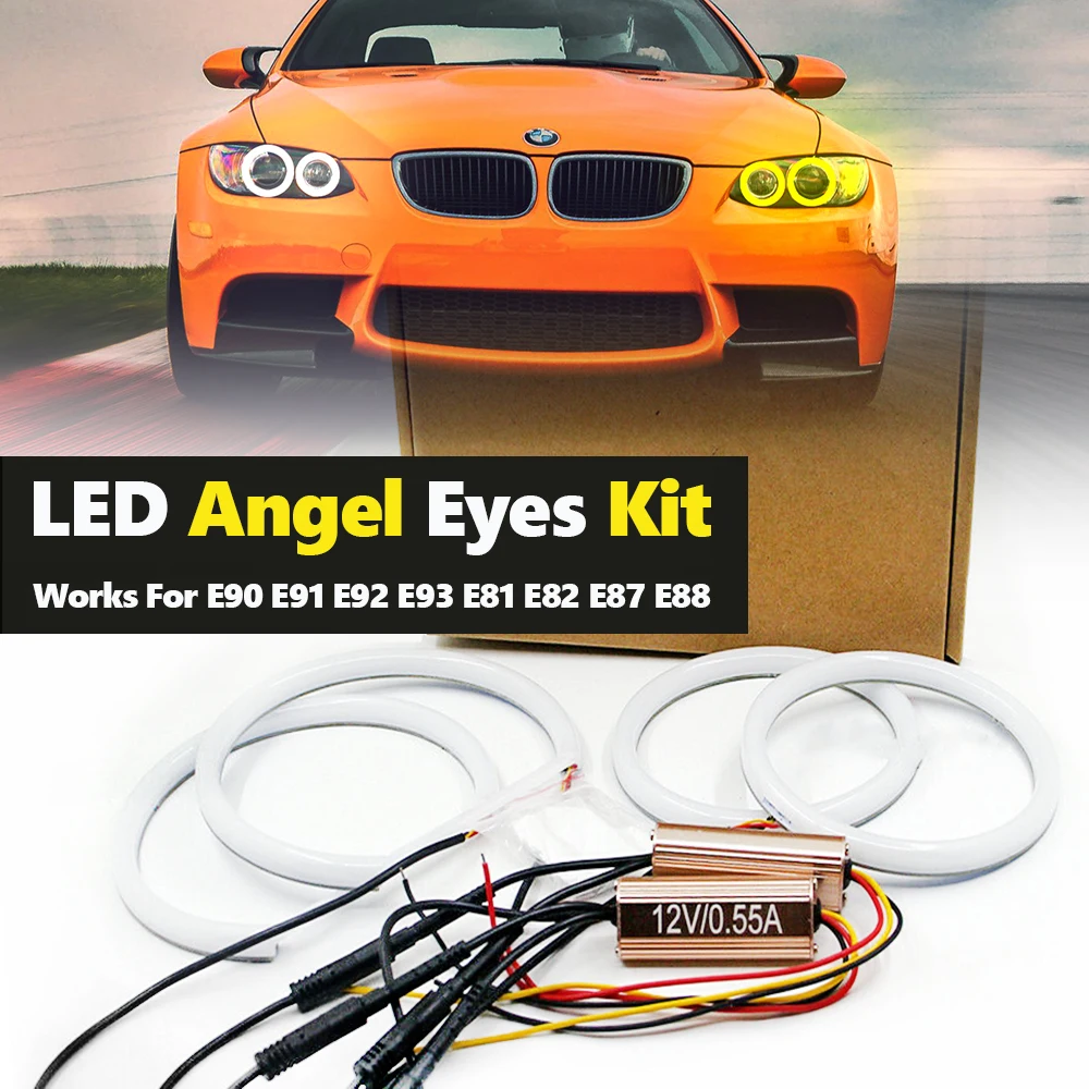 4Pcs Car-styling Dual color White Yellow Angel Eyes LampsLED Halo Rings Cotton Light For BMW E92 E90 E93 E90 M3 E81 E82 E87 E88