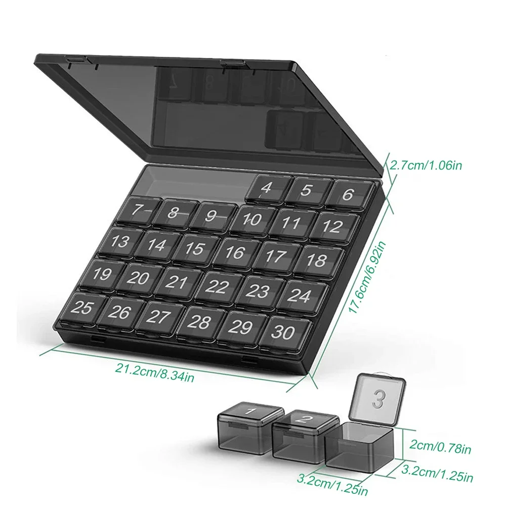 1 шт. ежемесячный органайзер для таблеток, коробка для таблеток на 30 дней, футляр для таблеток на 4 недели и один месяц, органайзер для лекарств с большими отделениями для витаминов